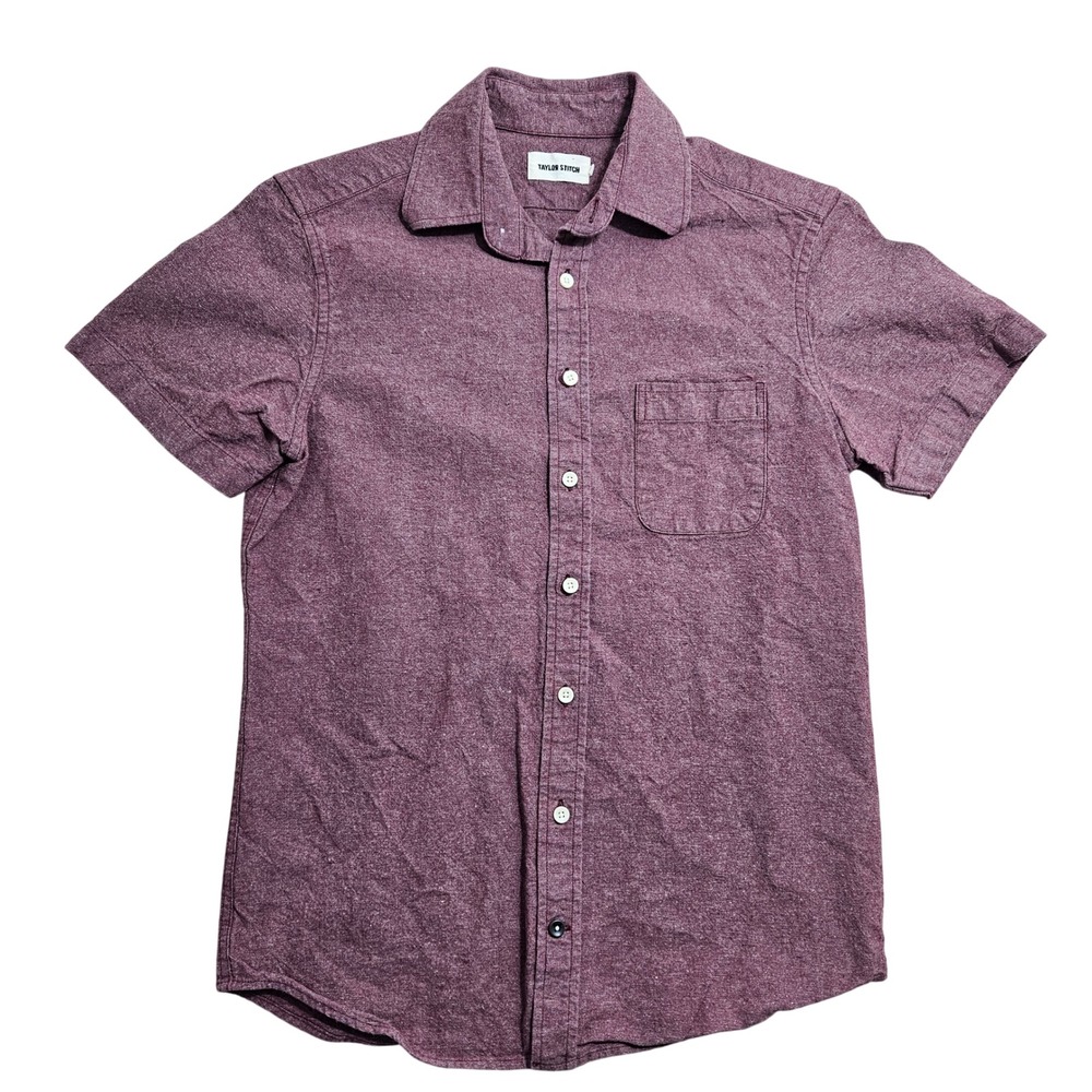 Taylor Stitch Button Down Shirt 38 Burgundy Short Sleeve Hemp Cotton Blend